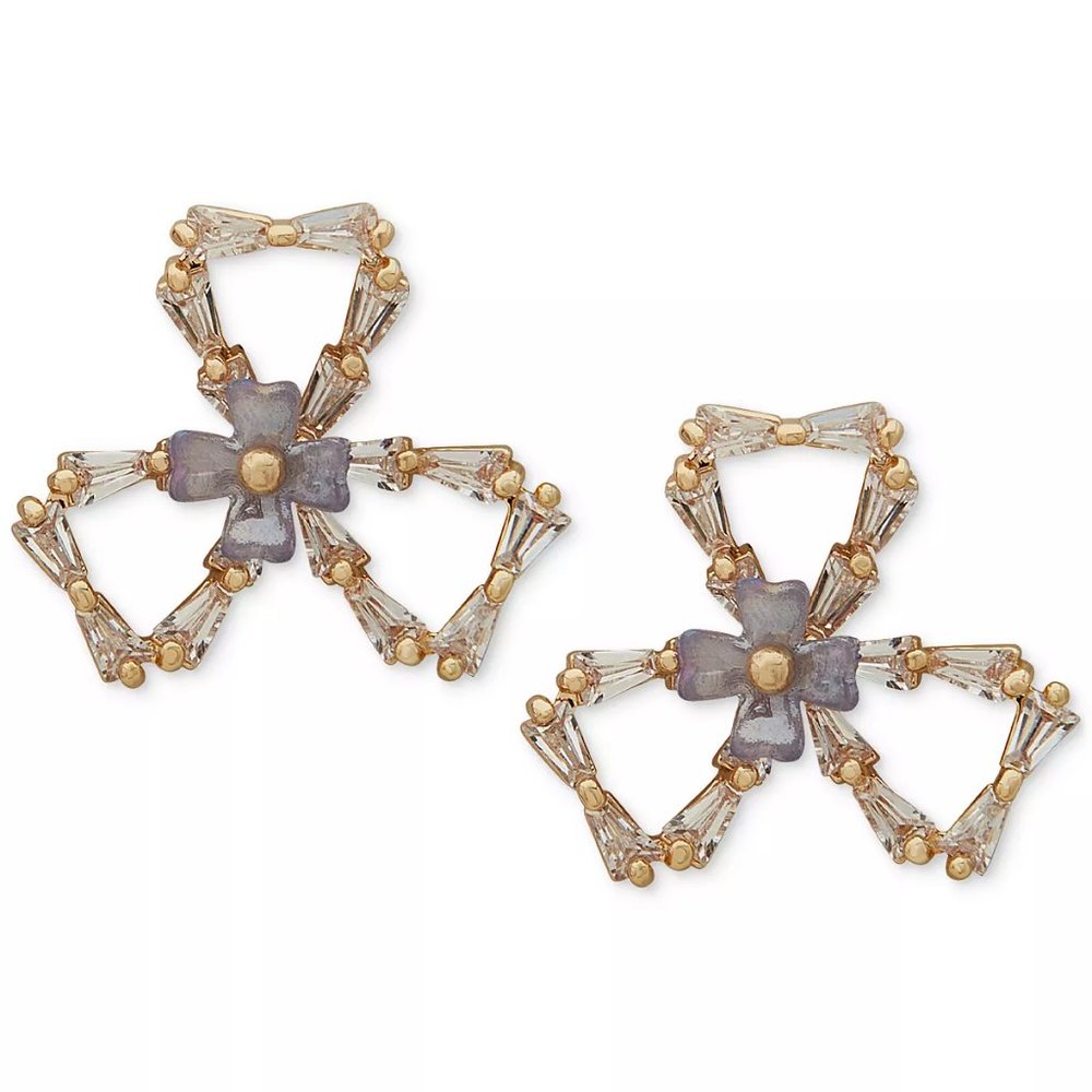 LONNA & LILLY Gold-Tone Stone & Crystal Flower Clover Stud Earrings / NWT